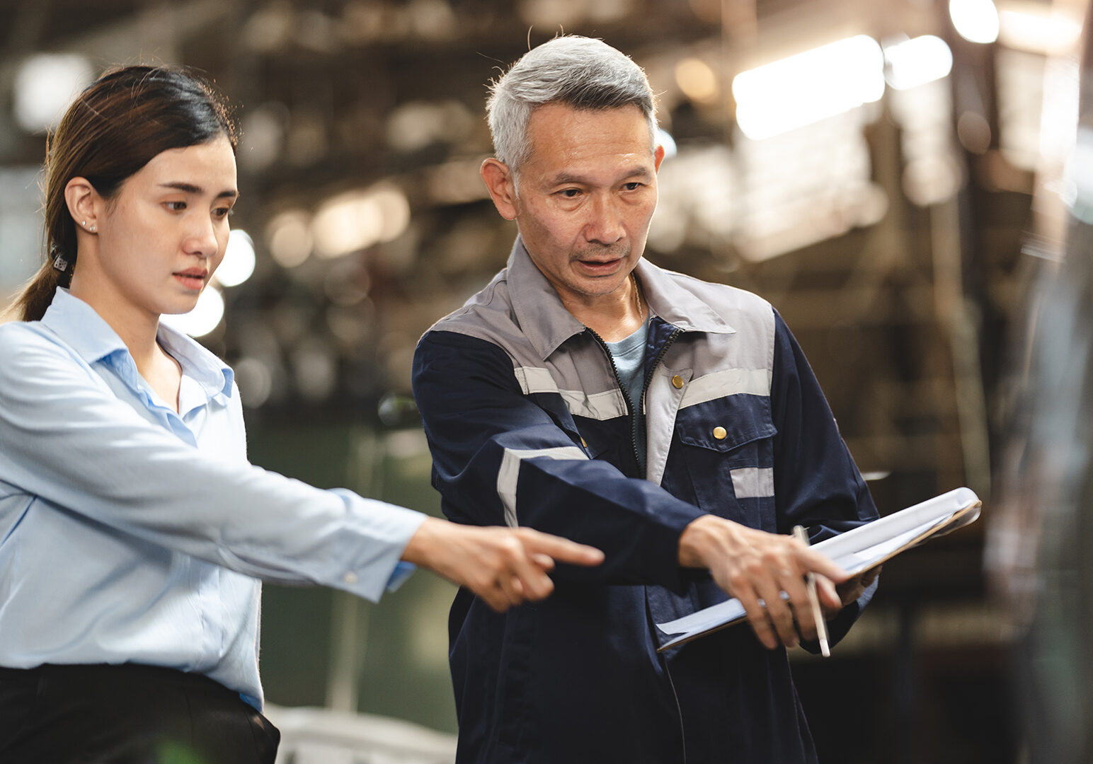 customer making inspection check to a car engine repair occupation job at garage service professional male technician mechanic man working to repair maintenance automobile at auto car garage service, talking with vehicle owner client about workshop job, automotive engine business shop